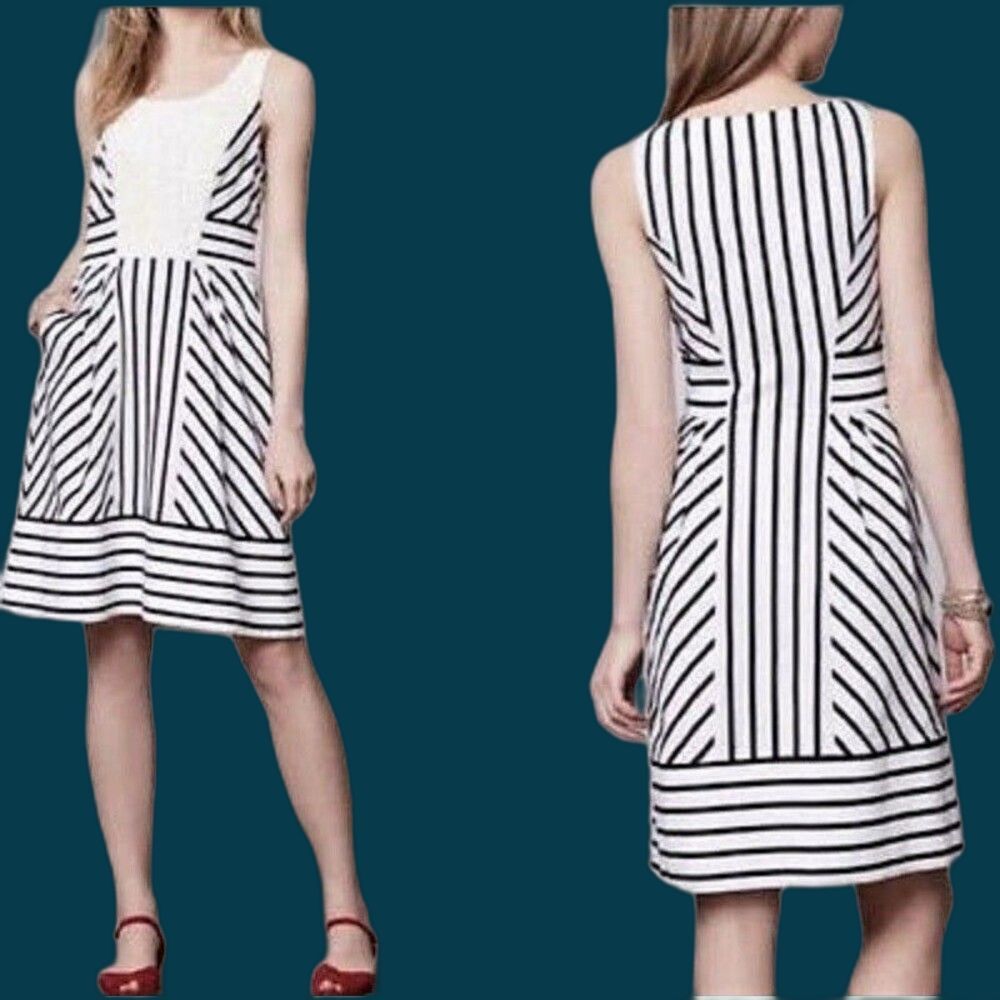 Anthropologie Maeve Chessia Striped Lace  Sleeveless Dress Size 0 Black & Ivory